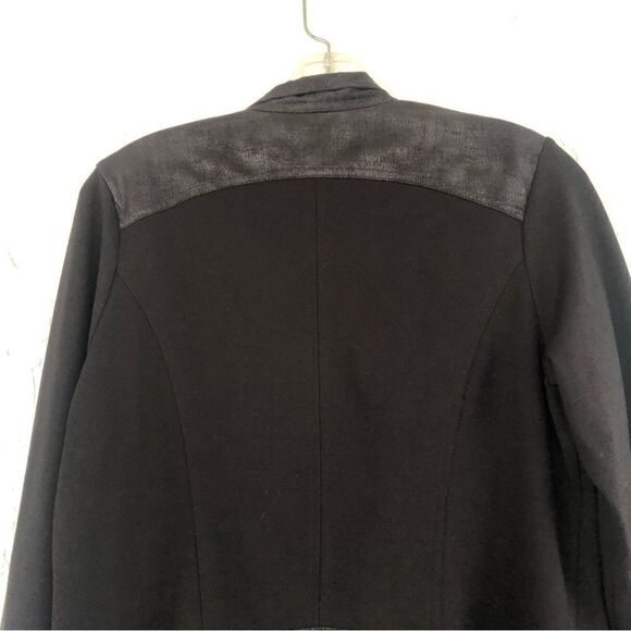 CABI Owens Faux Leather Waterfall Draped Open Front Black Jacket Size Medium - Picture 8 of 10